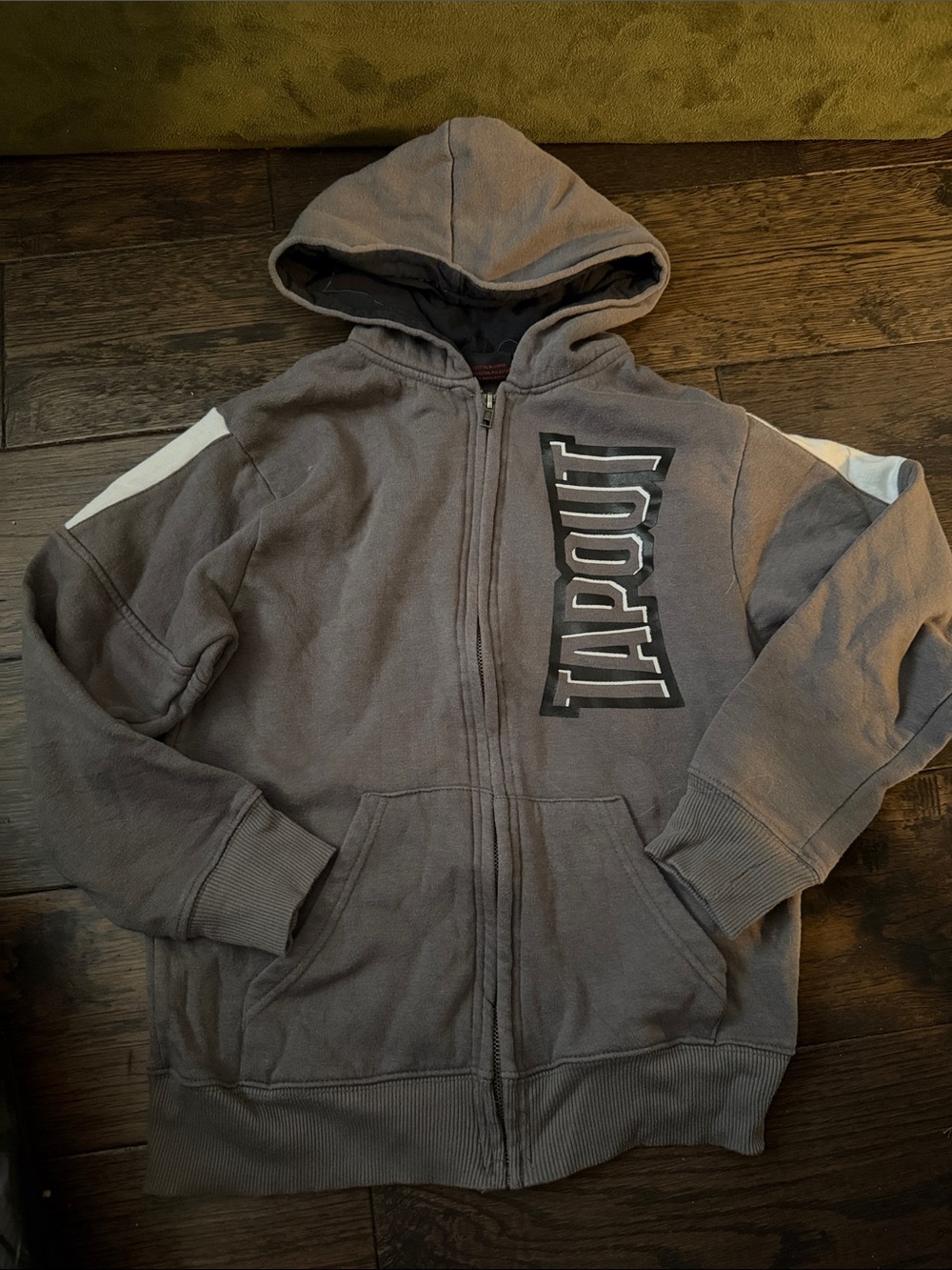 5/$25 Tapout Kids Gray Full-Zip Hoodie with White Sleeve Accents